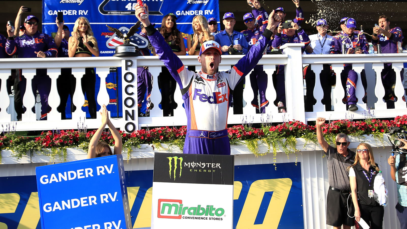 Denny Hamlin defeats Erik Jones in Pocono overtime