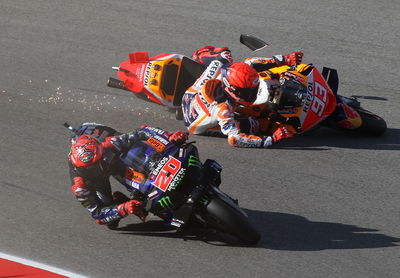 Marc Marquez crashes behind Fabio Quartararo, Portimao 2023