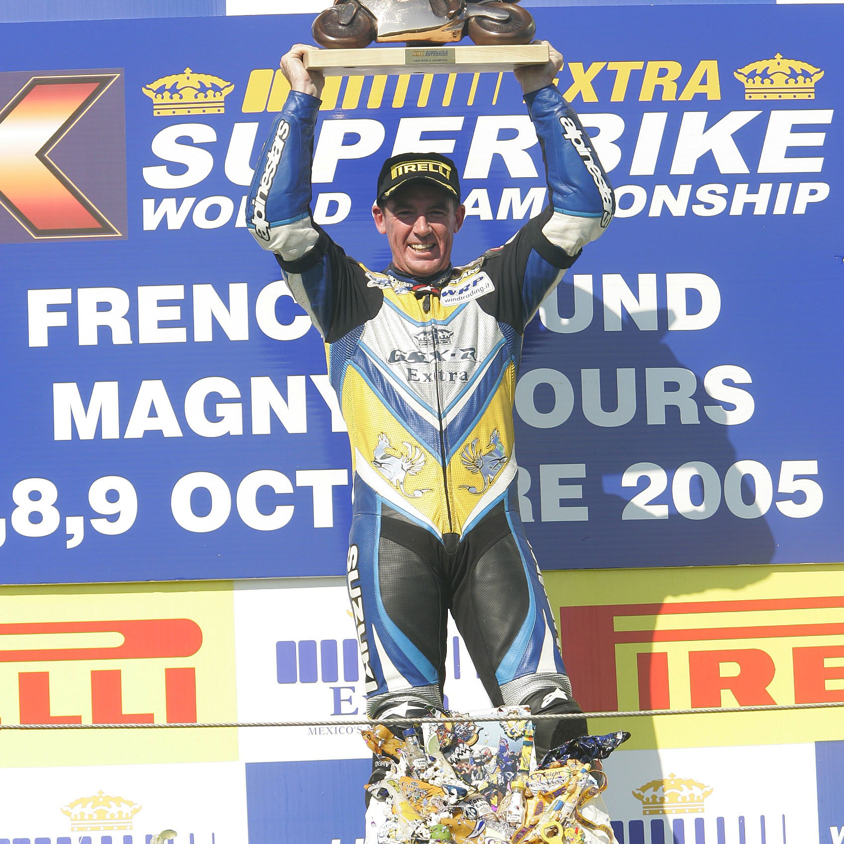 Corser With World Championship Trophy, Magny Cours WSBK Race 1, 2005