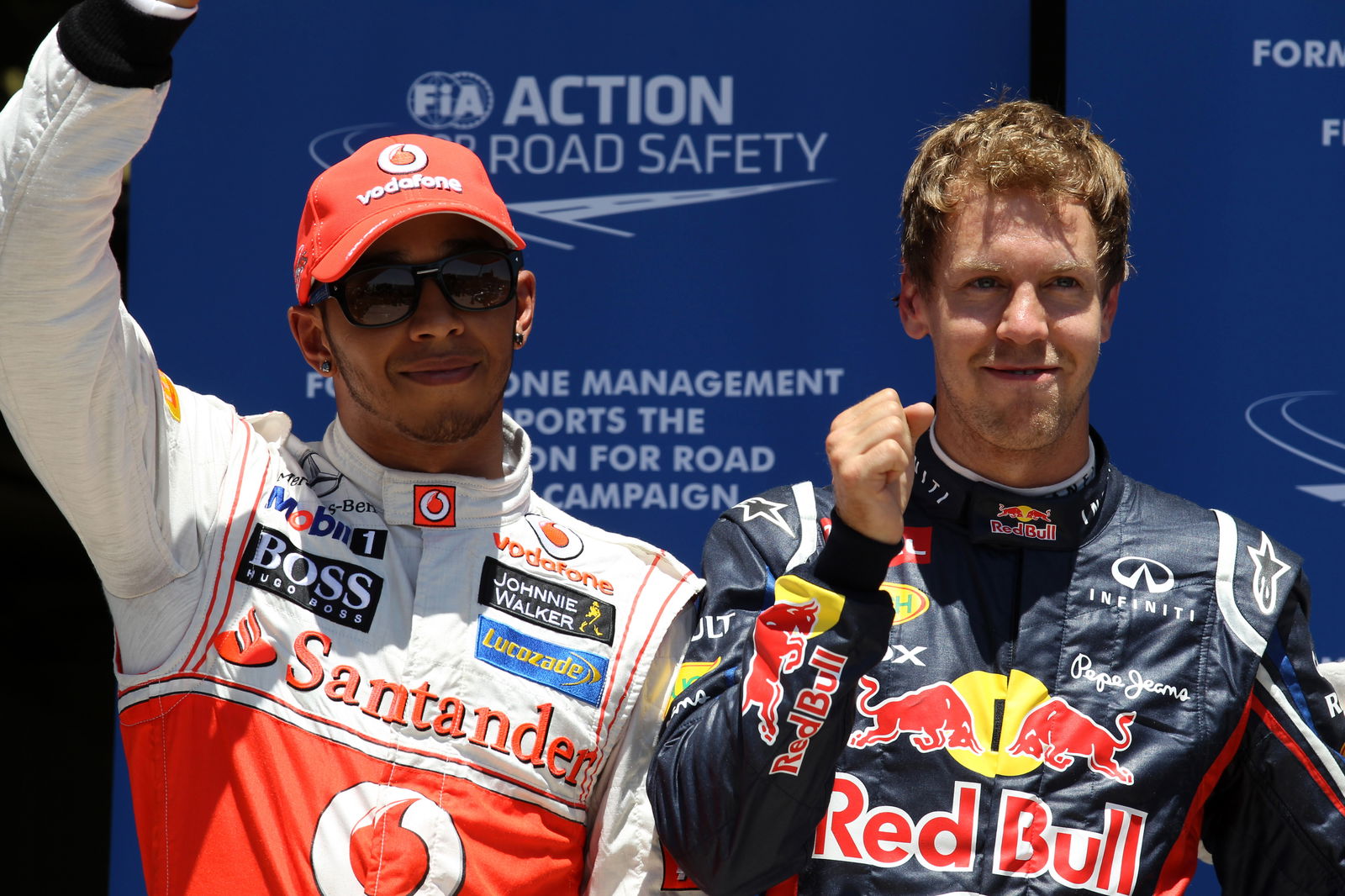 23.06.2012- Qualifying, Sebastian Vettel (GER) Red Bull Racing RB8 pole position and Lewis Hamilton