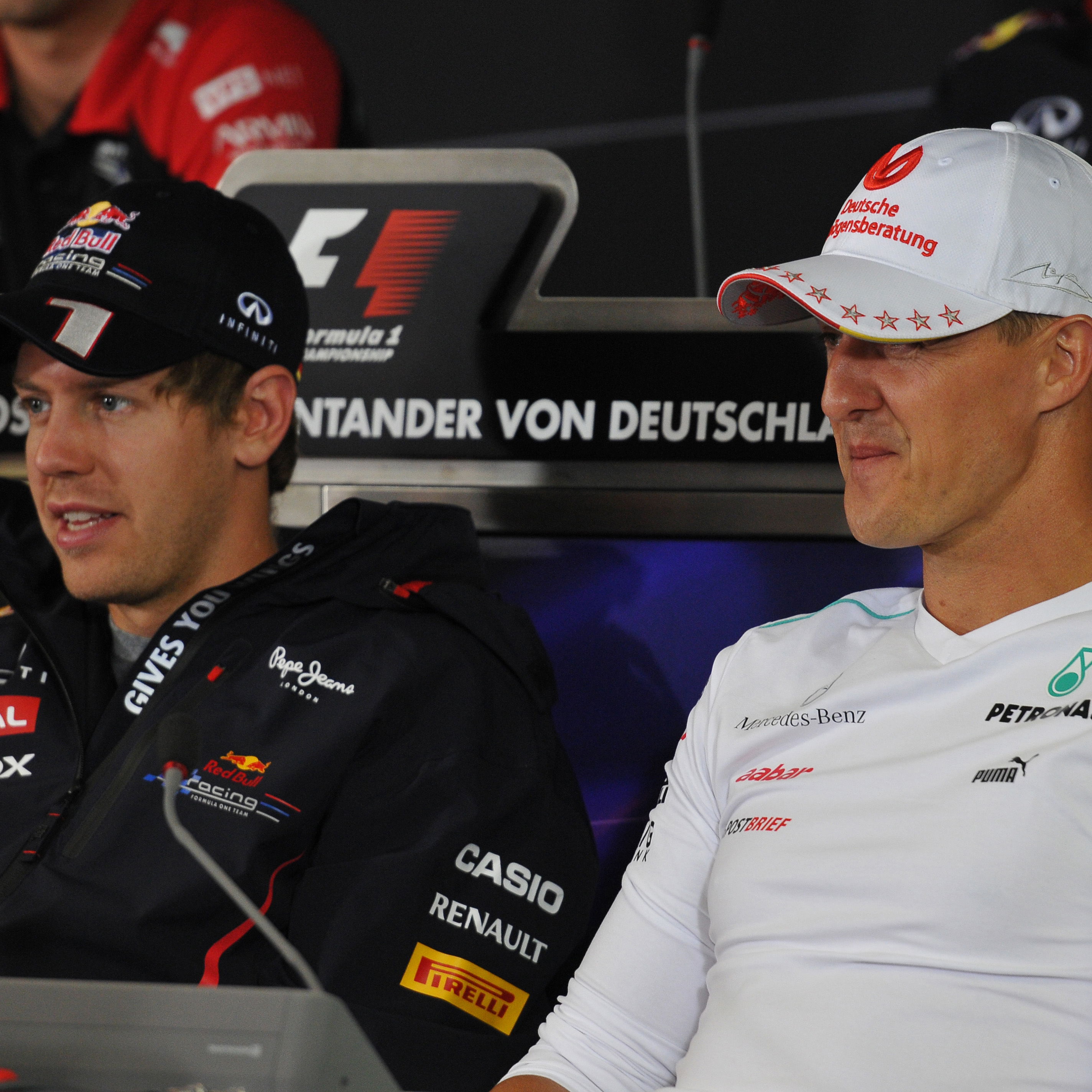 19.07.2012 - Press Conference, Michael Schumacher (GER) Mercedes AMG F1 W03 with Sebastian Vettel (G