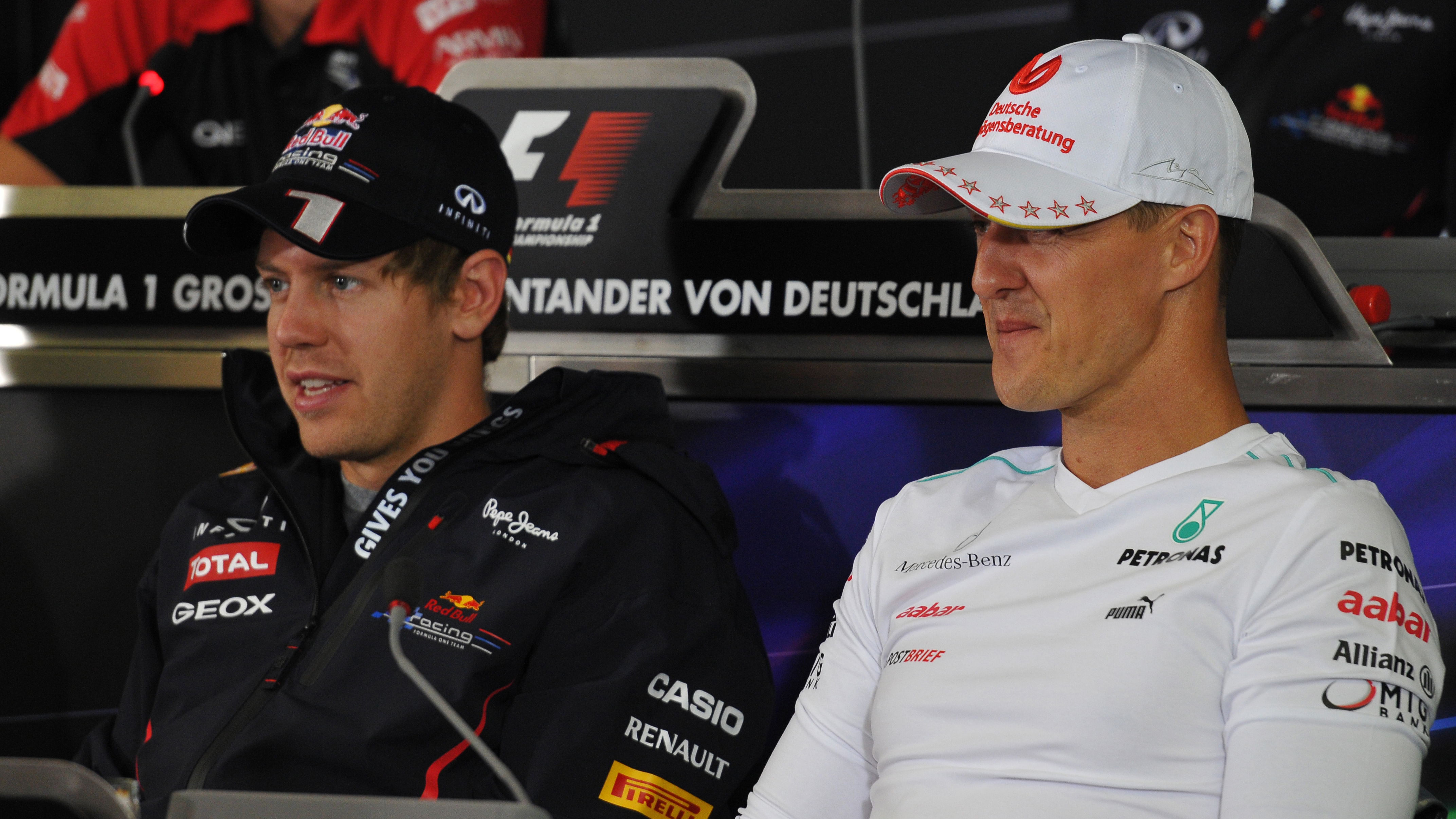19.07.2012 - Press Conference, Michael Schumacher (GER) Mercedes AMG F1 W03 with Sebastian Vettel (G