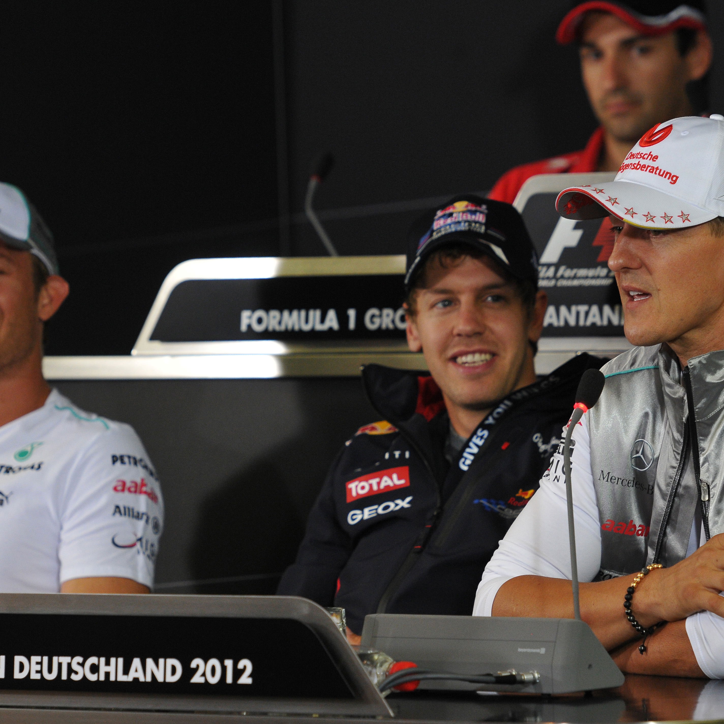 19.07.2012 - Press Conference, Michael Schumacher (GER) Mercedes AMG F1 W03 with Sebastian Vettel (G