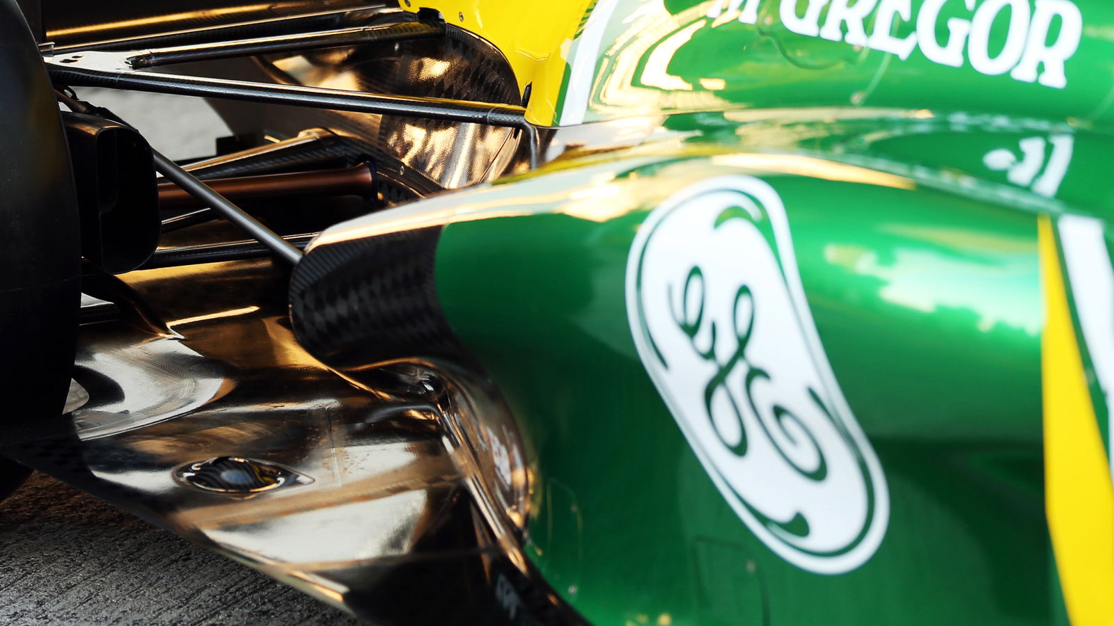 Caterham CT03 rear suspension and exhaust detail.