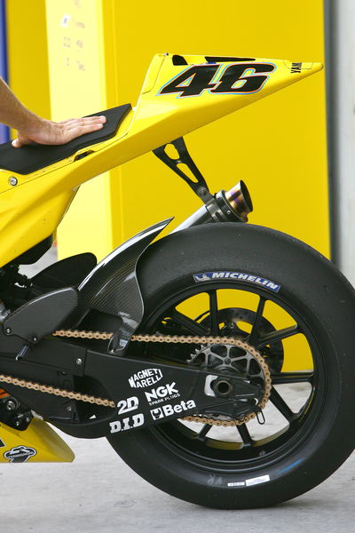 Rossi`s 16-inch rear Michelin, Sepang MotoGP test, Fenruary 2006.