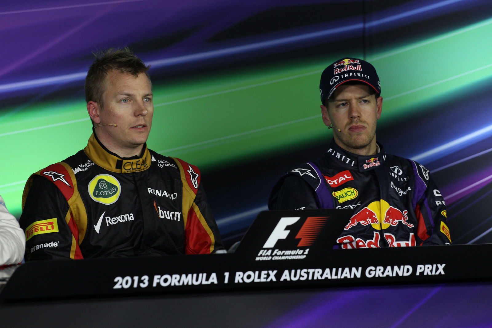 17.03.2013- Race, Press conference, Kimi Raikkonen (FIN) Lotus F1 Team E21 and Sebastian Vettel (GER