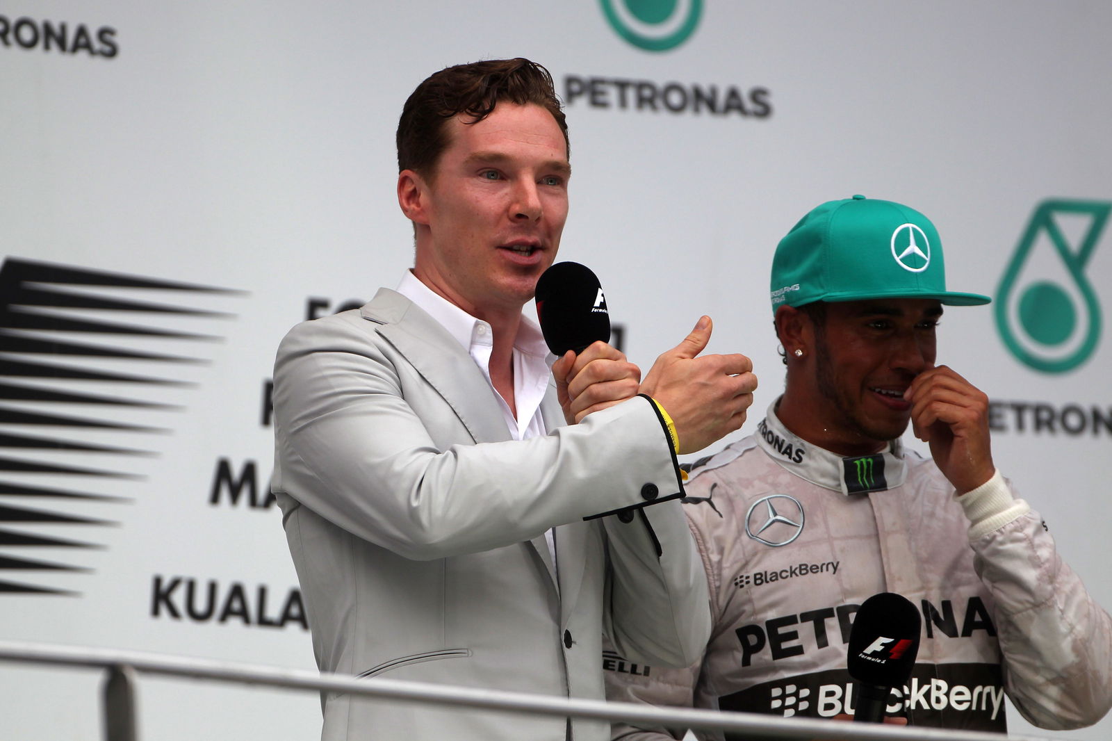 30.03.2014 - Race, Benedict Cumberbatch (GBR), Movie star with Lewis Hamilton (GBR) Mercedes AMG F1