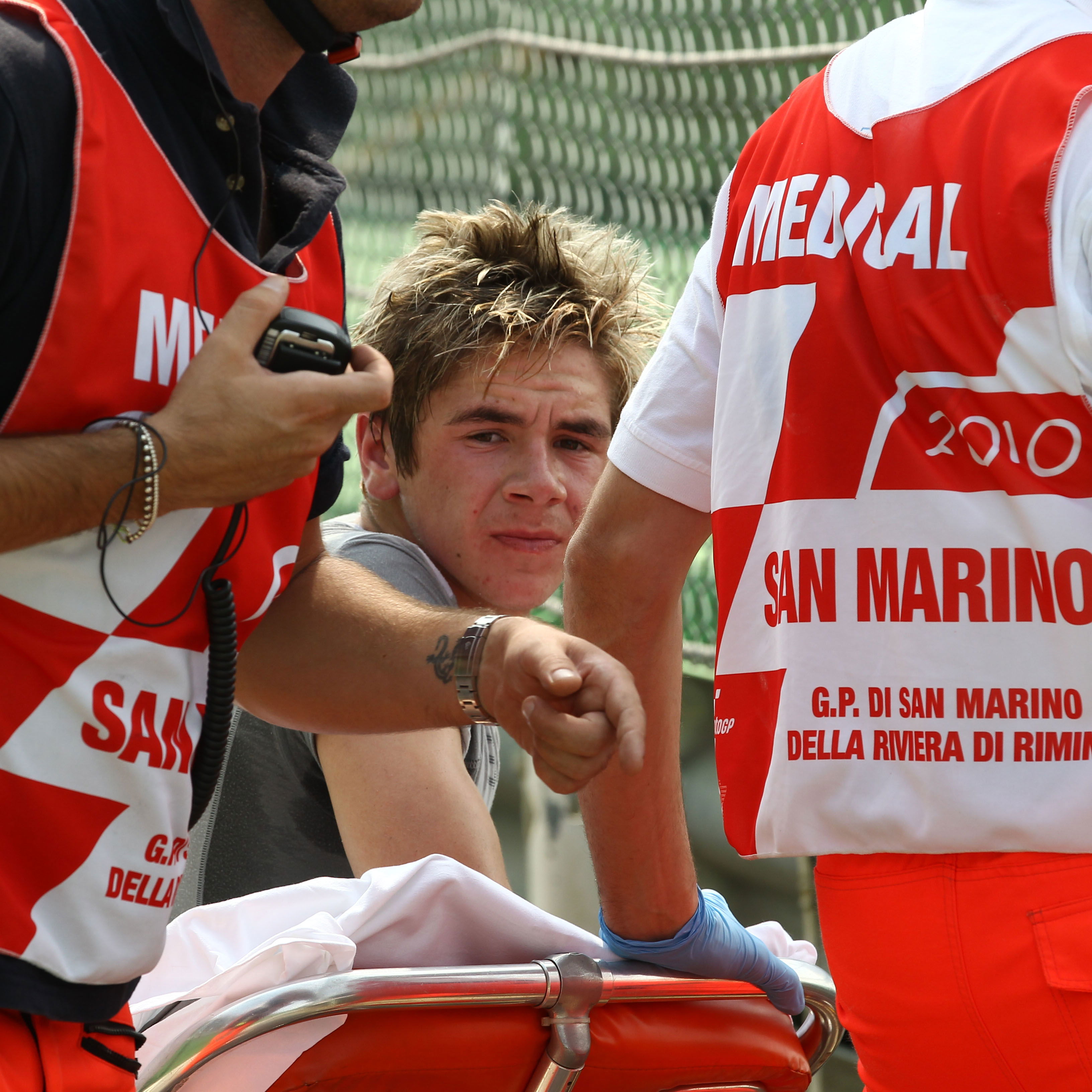 Redding after crash, San Marino Moto2 GP, 2010
