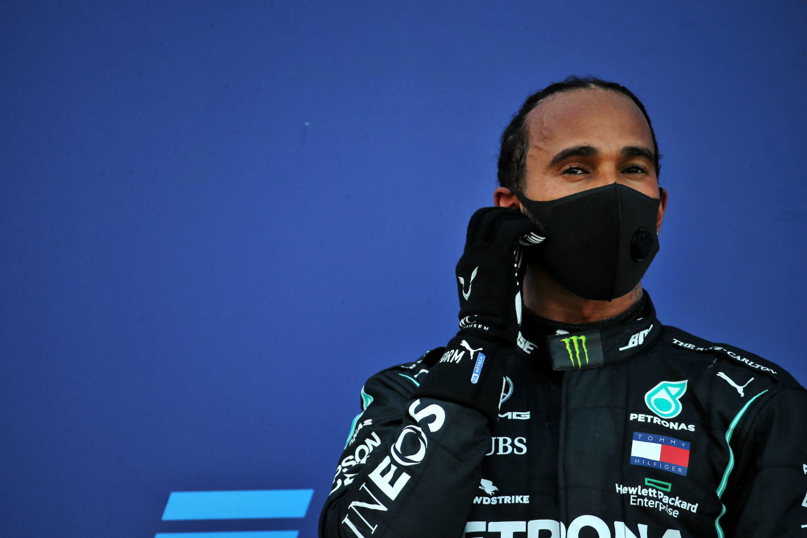 Third placed Lewis Hamilton (GBR) Mercedes AMG F1 on the podium.