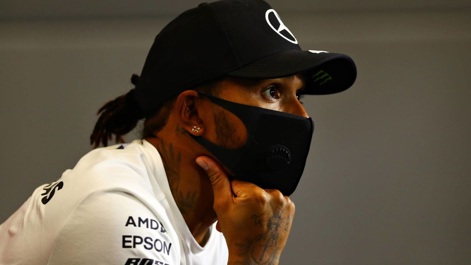 Lewis Hamilton (GBR) Mercedes AMG F1 in the post race FIA Press Conference.