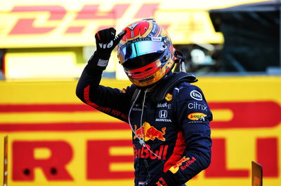 Alexander Albon (THA) Red Bull Racing celebrates his third position in parc ferme.