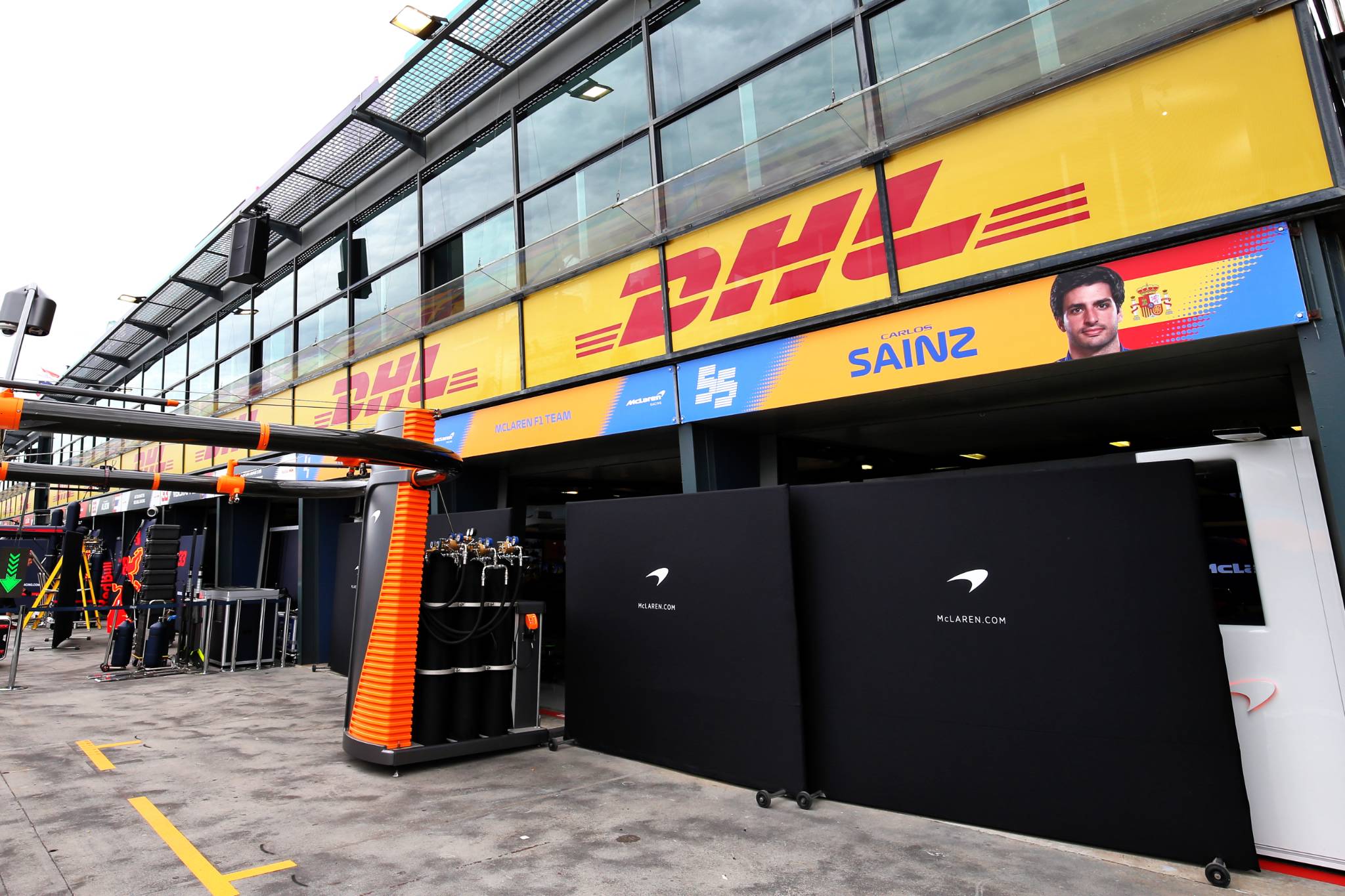 McLaren pit garages.