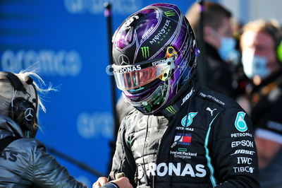 Lewis Hamilton (GBR) Mercedes AMG F1 in qualifying parc ferme.