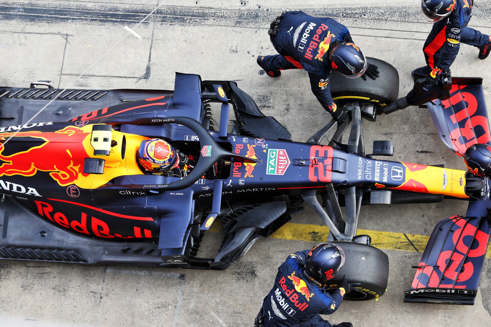 Alexander Albon (THA) Red Bull Racing RB16 retired from the race.
