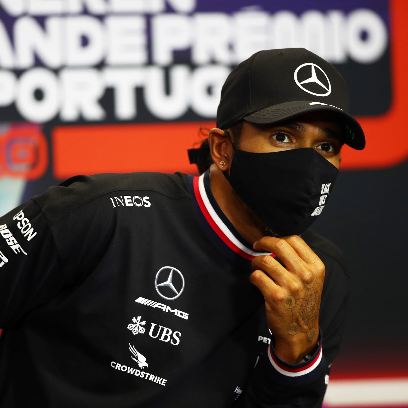 Lewis Hamilton (GBR) Mercedes AMG F1 in the FIA Press Conference.