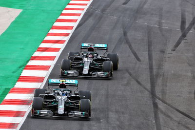 Valtteri Bottas (FIN) Mercedes AMG F1 W11 leads team mate Lewis Hamilton (GBR) Mercedes AMG F1 W11.