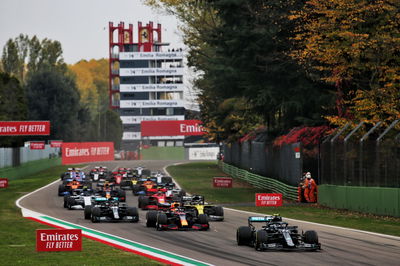 Valtteri Bottas (FIN) Mercedes AMG F1 W11 leads at the start of the race.