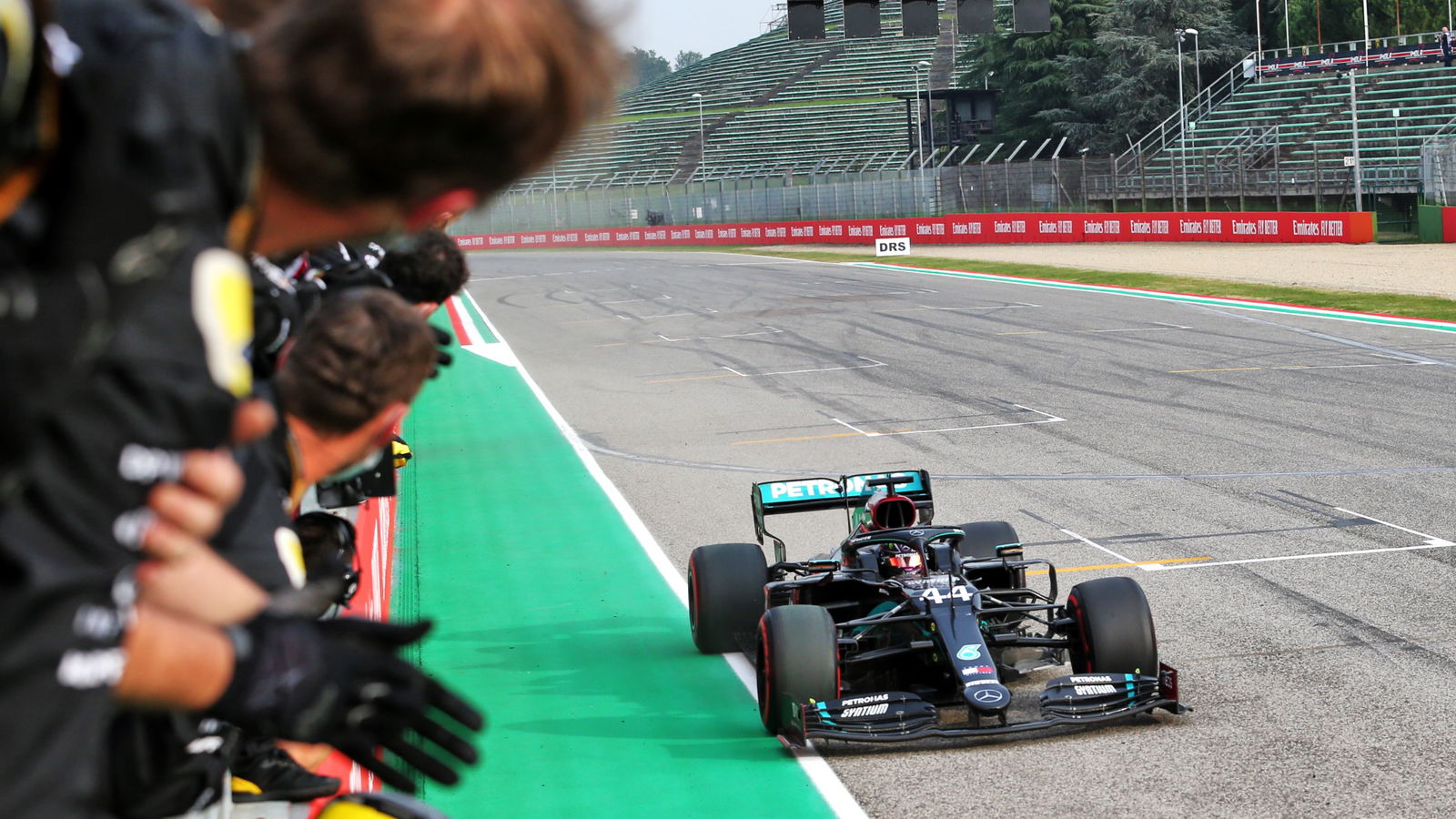 Race winner Lewis Hamilton (GBR) Mercedes AMG F1 W11 at the end of the race.
