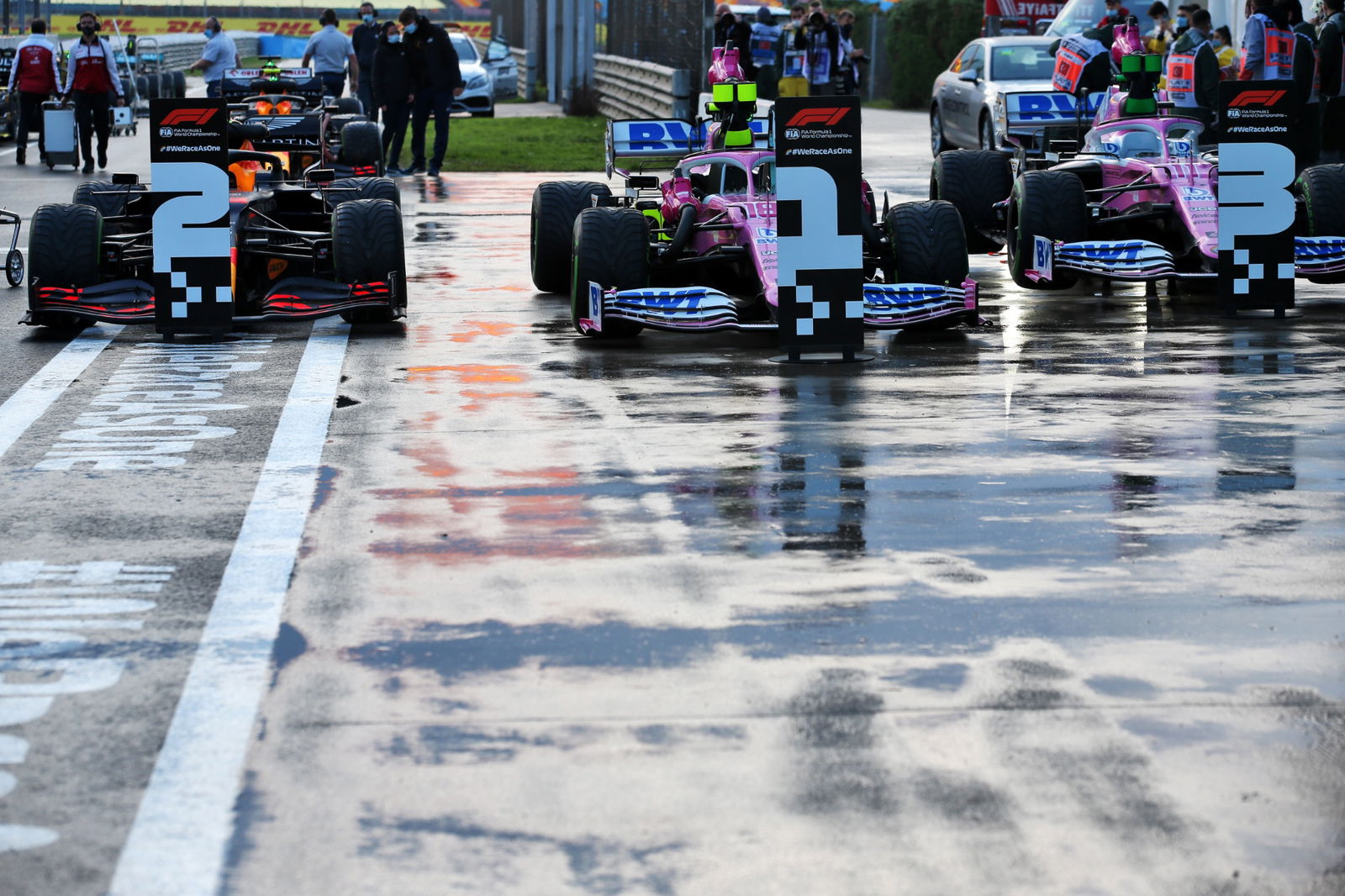 The top three in parc ferme: Max Vers