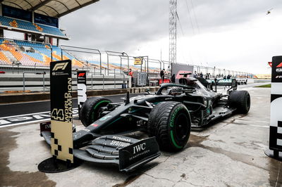 Race winner and World Champion Lewis Hamilton (GBR) Mercedes AMG F1 W11 celebrates in parc ferme.