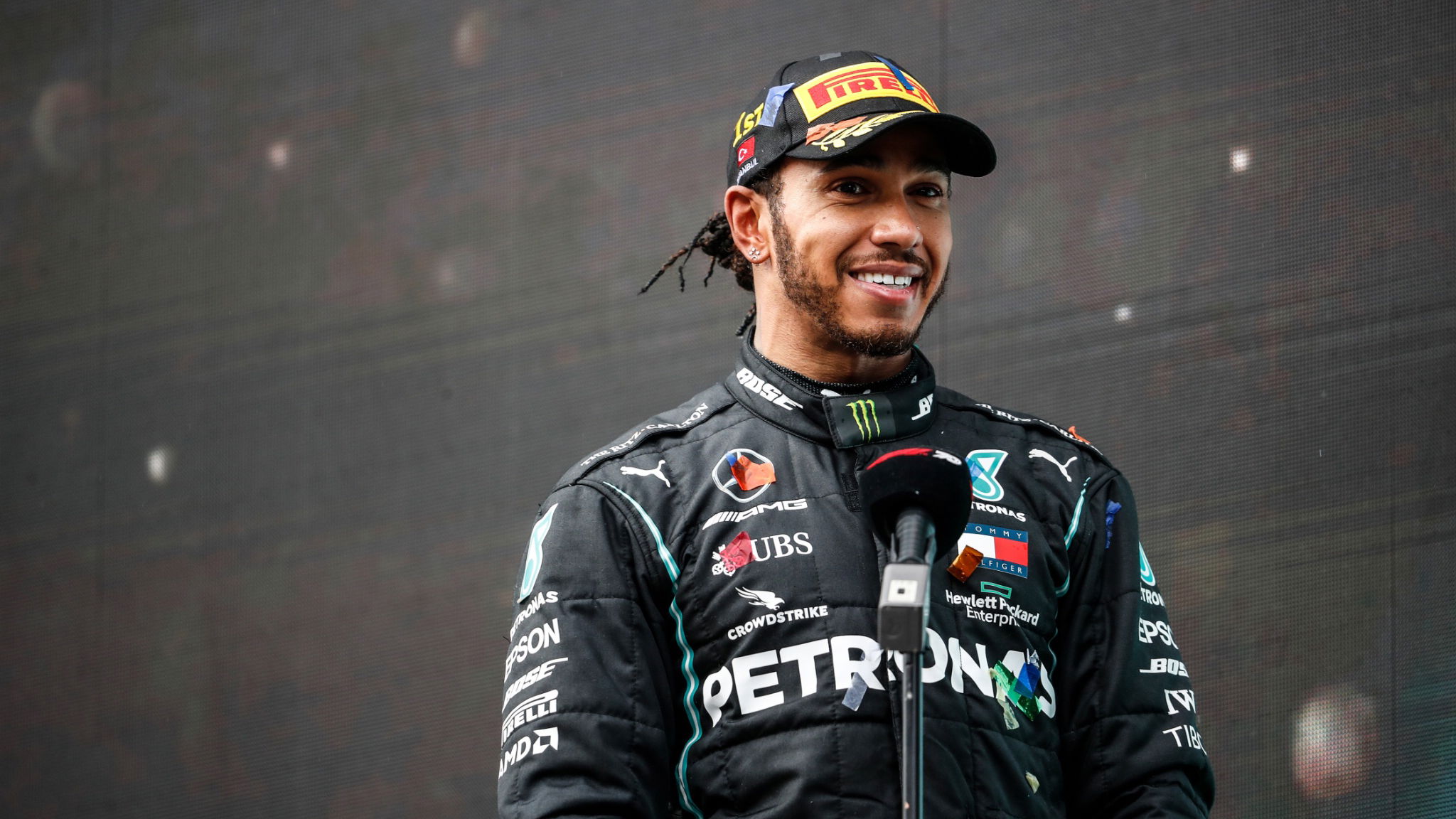 Race winner and World Champion Lewis Hamilton (GBR) Mercedes AMG F1 on the podium.