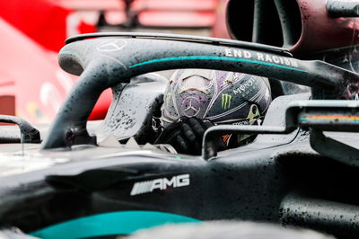 Race winner and World Champion Lewis Hamilton (GBR) Mercedes AMG F1 W11 celebrates in parc ferme.