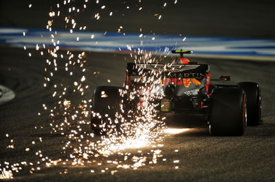 Alexander Albon (THA) Red Bull Racing RB16 sends sparks flying.