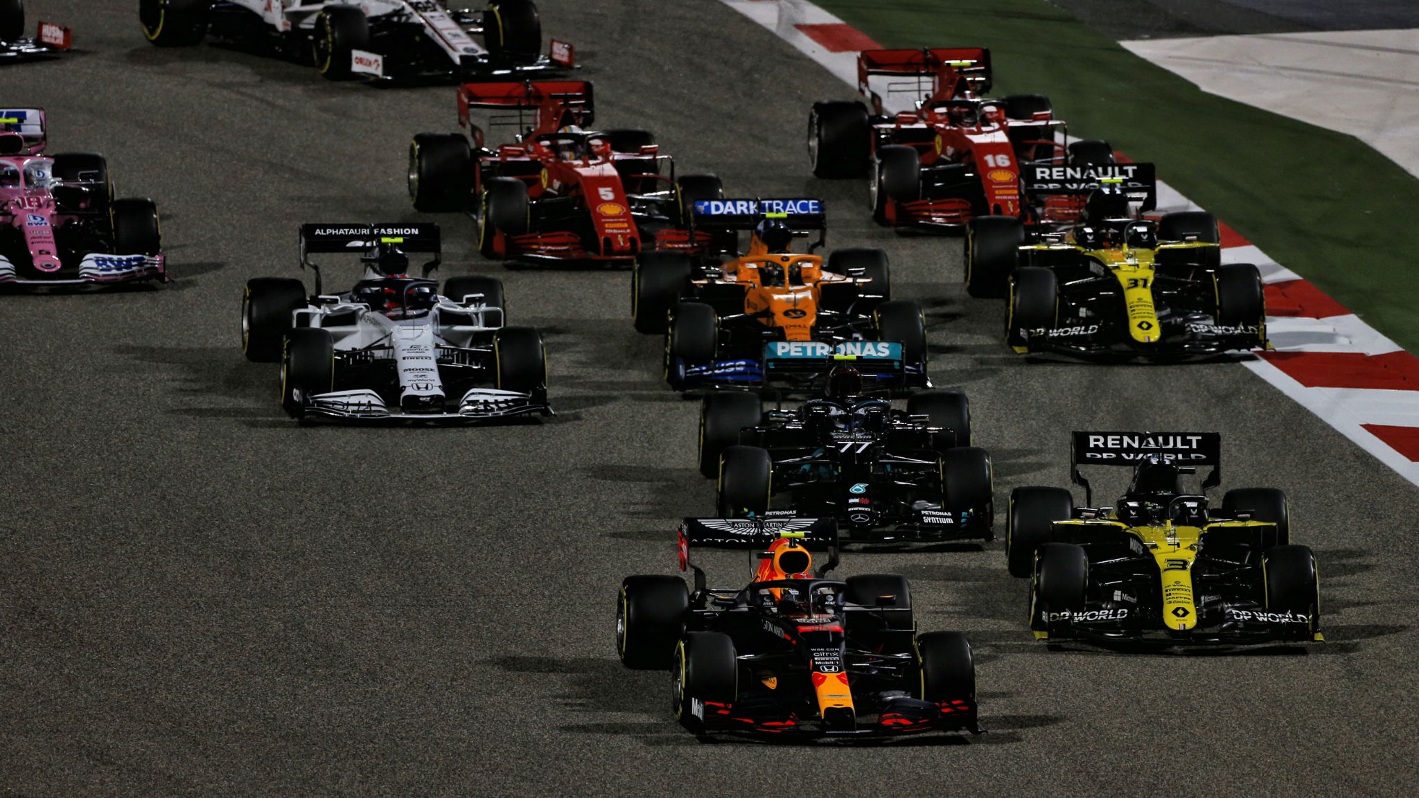 Alexander Albon (THA) Red Bull Racing RB16 at the start of the race.
