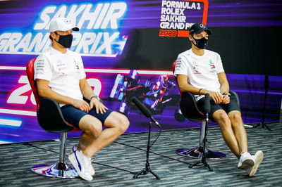 (L to R): Valtteri Bottas (FIN) Mercedes AMG F1 and team mate George Russell (GBR) Mercedes AMG F1 in the FIA Press Conference.