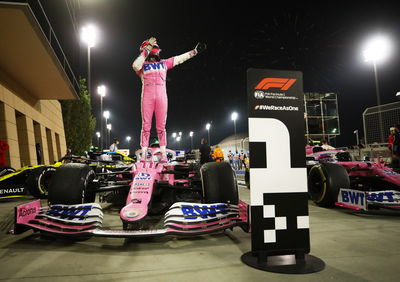 Race winner Sergio Perez (MEX) Racing Point F1 Team RP19 celebrates in parc ferme.