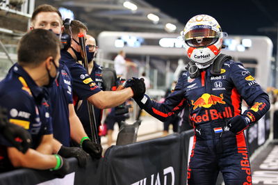 Max Verstappen (NLD) Red Bull Racing celebrates his pole position in qualifying parc ferme with the team.