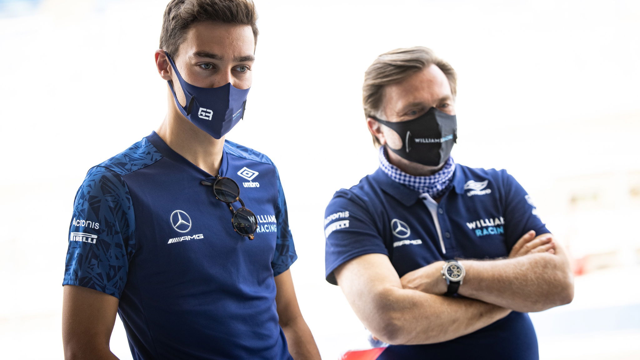 George Russell (GBR) Williams Racing with Jost Capito (GER) Williams Racing Chief Executive Officer.