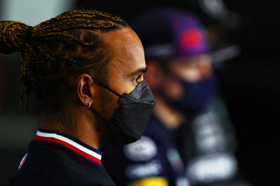 Lewis Hamilton (GBR) Mercedes AMG F1 in the FIA Press Conference.