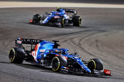 Fernando Alonso (ESP) Alpine F1 Team A521 leads team mate Esteban Ocon (FRA) Alpine F1 Team A521.