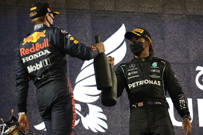 2nd place Max Verstappen (NLD) Red Bull Racing and 1st place Lewis Hamilton (GBR) Mercedes AMG F1 W12.