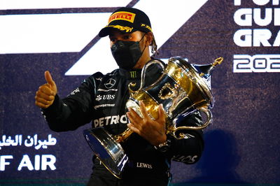 Race winner Lewis Hamilton (GBR) Mercedes AMG F1 celebrates on the podium.