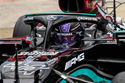 Lewis Hamilton (GBR) Mercedes AMG F1 W12 in qualifying parc ferme.