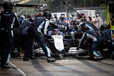 George Russell (GBR) Williams Racing FW43B makes a pit stop.