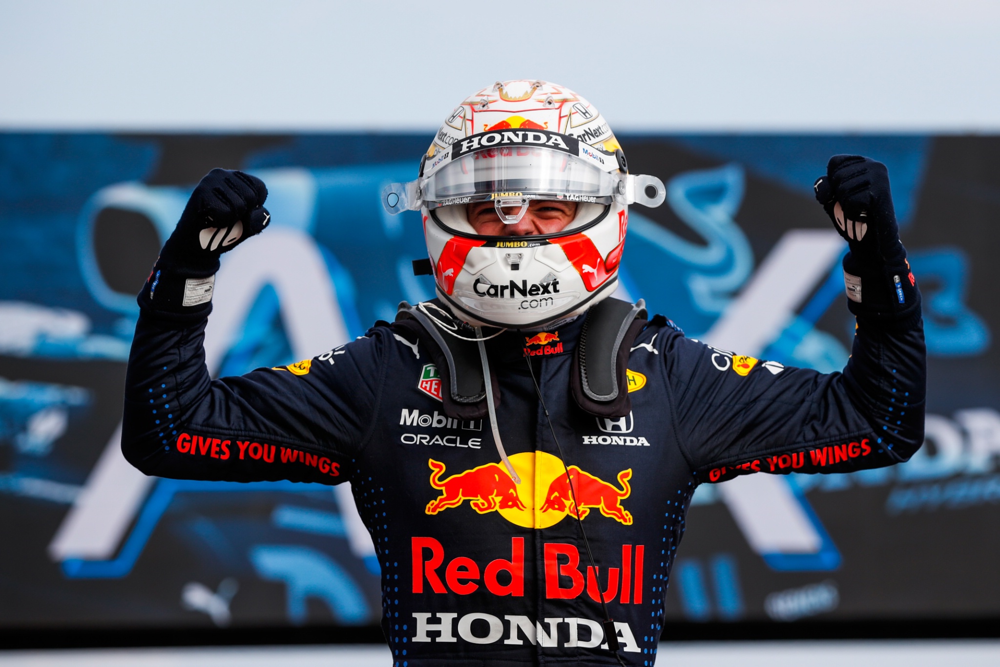 Race winner Max Verstappen (NLD) Red Bull Racing celebrates in parc ferme.