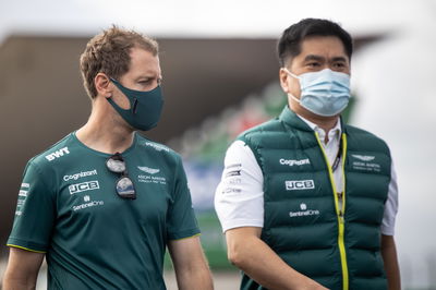 Sebastian Vettel (GER) Aston Martin F1 Team with Jun Matsuzaki (JPN) Aston Martin F1 Team Senior Tyre Engineer.