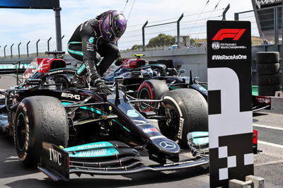 Race winner Lewis Hamilton (GBR) Mercedes AMG F1 W12 celebrates in parc ferme.