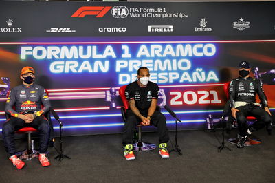 The post qualifying FIA Press Conference (L to R): Max Verstappen (NLD) Red Bull Racing; Lewis Hamilton (GBR) Mercedes AMG F1; Valtteri Bottas (FIN) Mercedes AMG F1.