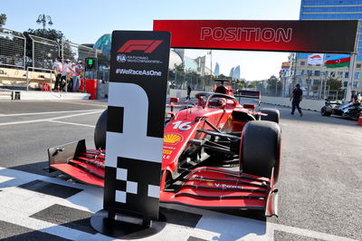 Pole sitter Charles Leclerc (MON) Ferrari SF-21 in parc ferme.