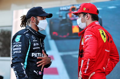 (L to R): Lewis Hamilton (GBR) Mercedes AMG F1 with Charles Leclerc (MON) Ferrari in qualifying parc ferme.