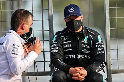 Valtteri Bottas (FIN) Mercedes AMG F1 in the pits while the race is stopped.