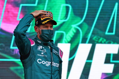 Sebastian Vettel (GER) Aston Martin F1 Team celebrates his second position on the podium.