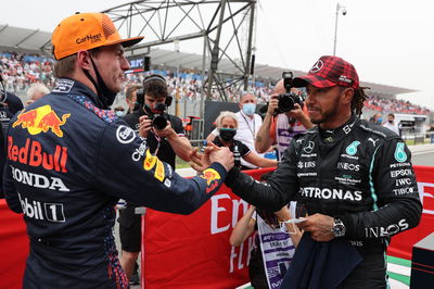 Pole for Max Verstappen (NLD) Red Bull Racing and 2nd for Lewis Hamilton (GBR) Mercedes AMG F1 W12.