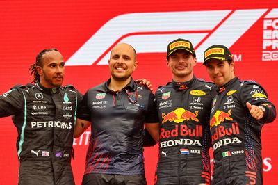 The podium (L to R): Lewis Hamilton (GBR) Mercedes AMG F1, second; Gianpiero Lambiase (ITA) Red Bull Racing Engineer; Max Verstappen (NLD) Red Bull Racing, race winner; Sergio Perez (MEX) Red Bull Racing, third.