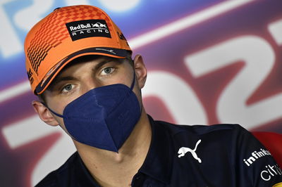 Max Verstappen (NLD) Red Bull Racing in the FIA Press Conference.