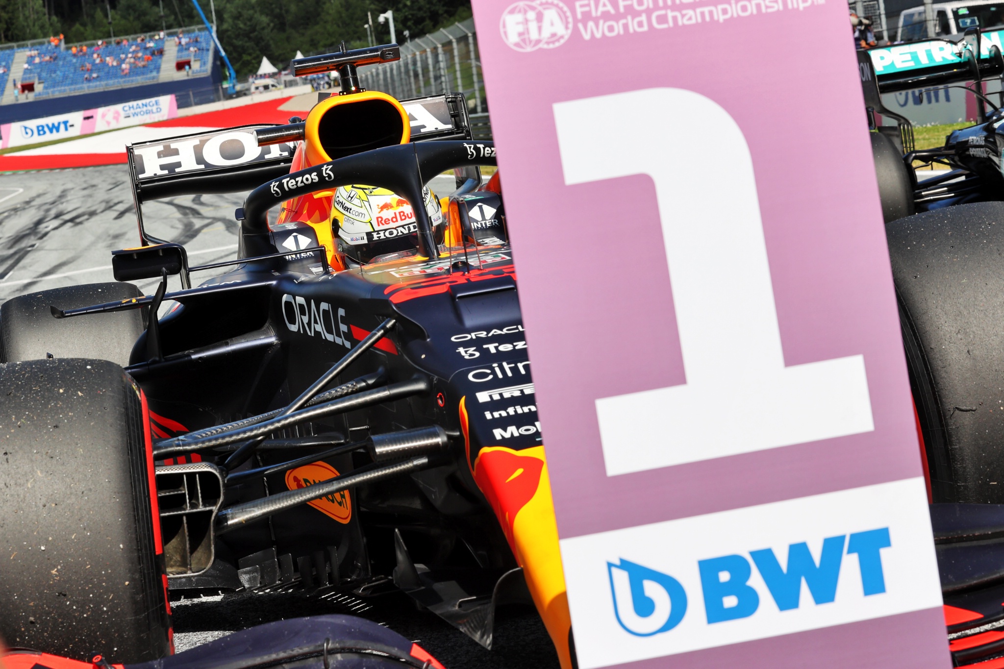 Pole sitter Max Verstappen (NLD) Red Bull Racing RB16B in qualifying parc ferme.